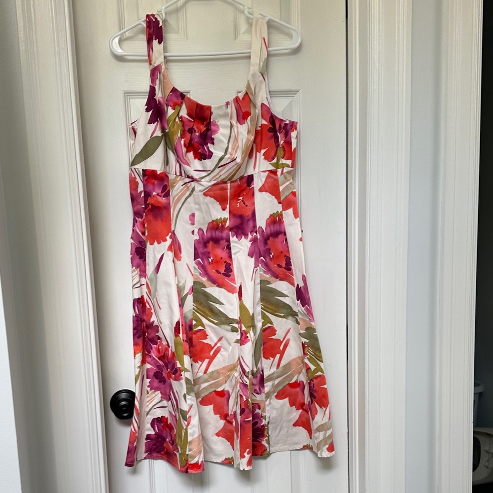 Dress Barn Floral Midi Dress - Pink, Red, Green